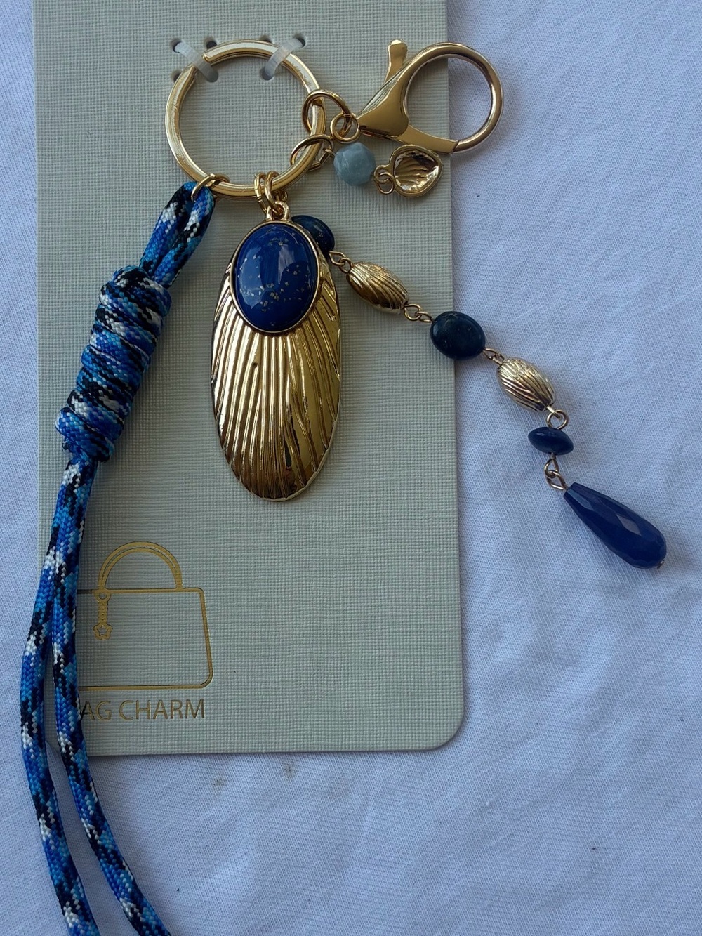 Gold & Blue Statement Bag Charm Keychain